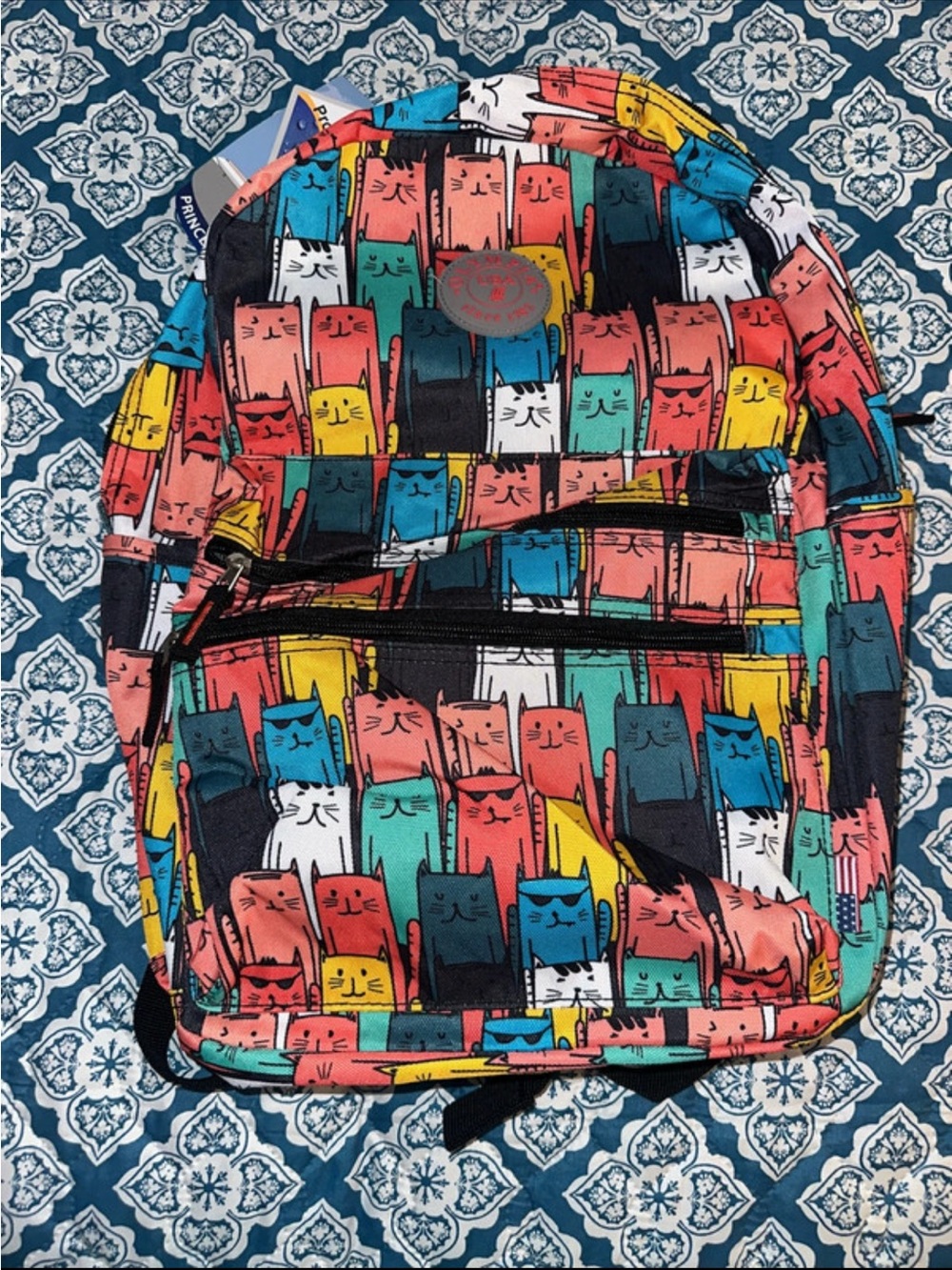 Multicolor Cat Print Backpack - Cute Pattern